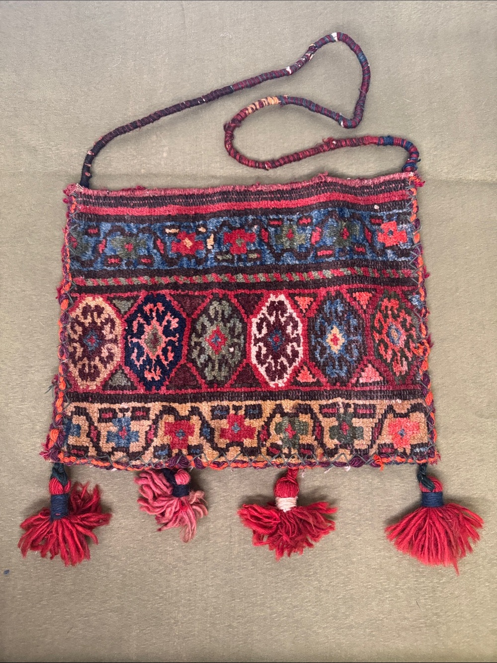 Handmade Turkish Kilim Rug Boho Crossbody Bag in Multicolor Red Pattern